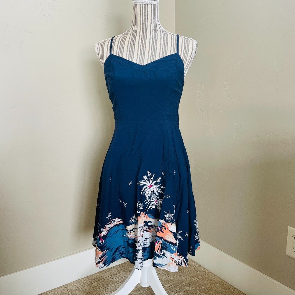 Blue tropical skater dress